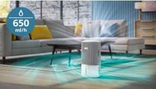 Automatic humidification of up to 650 ml/h